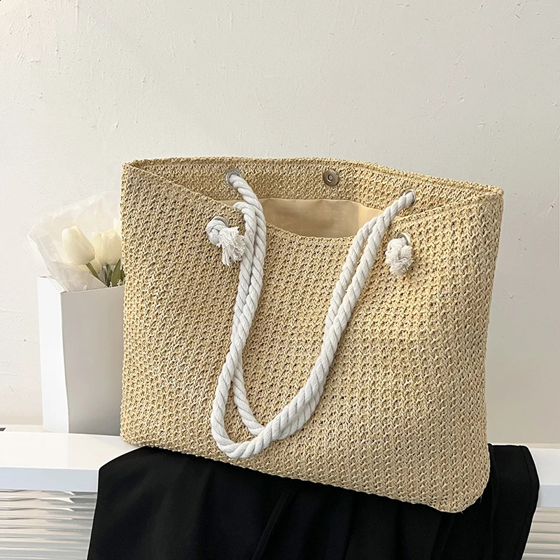 Straw Weave Tote Summer Beach Bags for Women Large Capacity Fashion Shoulder Bag Lady Handbags and Purses 240730