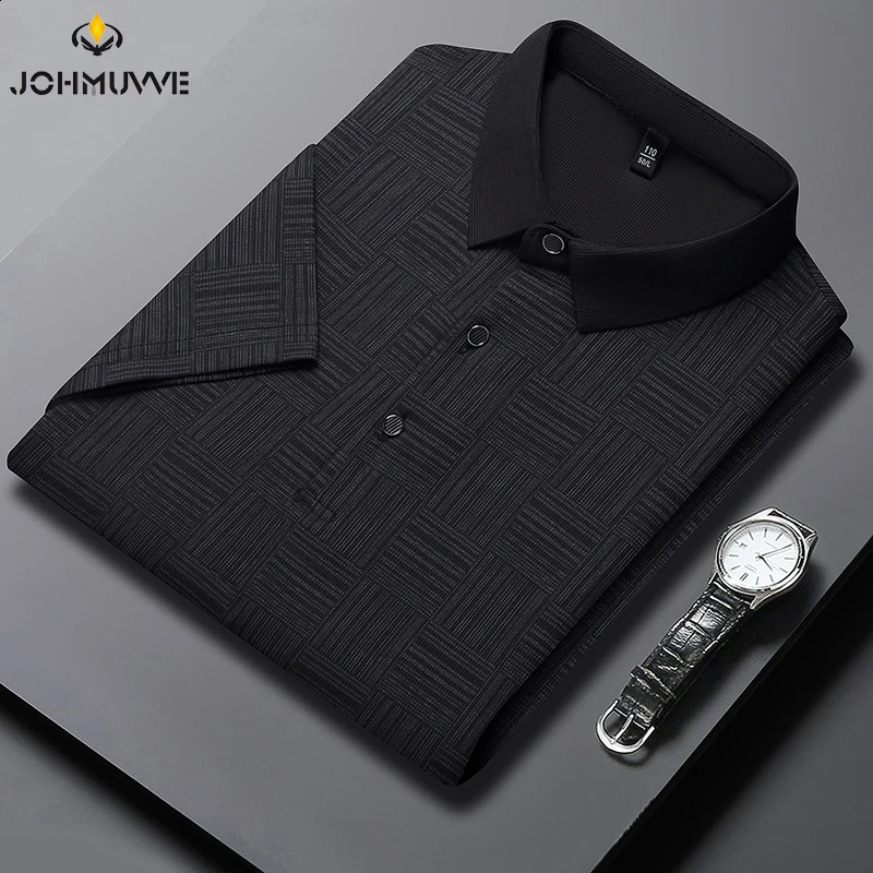 Mens Printed Cotton Business Casual Short sleeved POLO Shirt Fashion Comfortable and Breathable Top 240807
