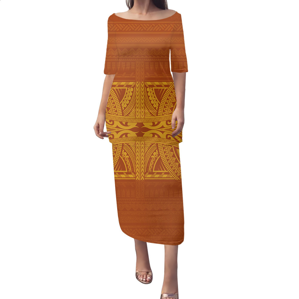 Puletasi Dress Polynesian Samoa Tribal Sublimation Print Dresses Women Custom Image Poncho Dress Drop Tattoo Maxi 220706
