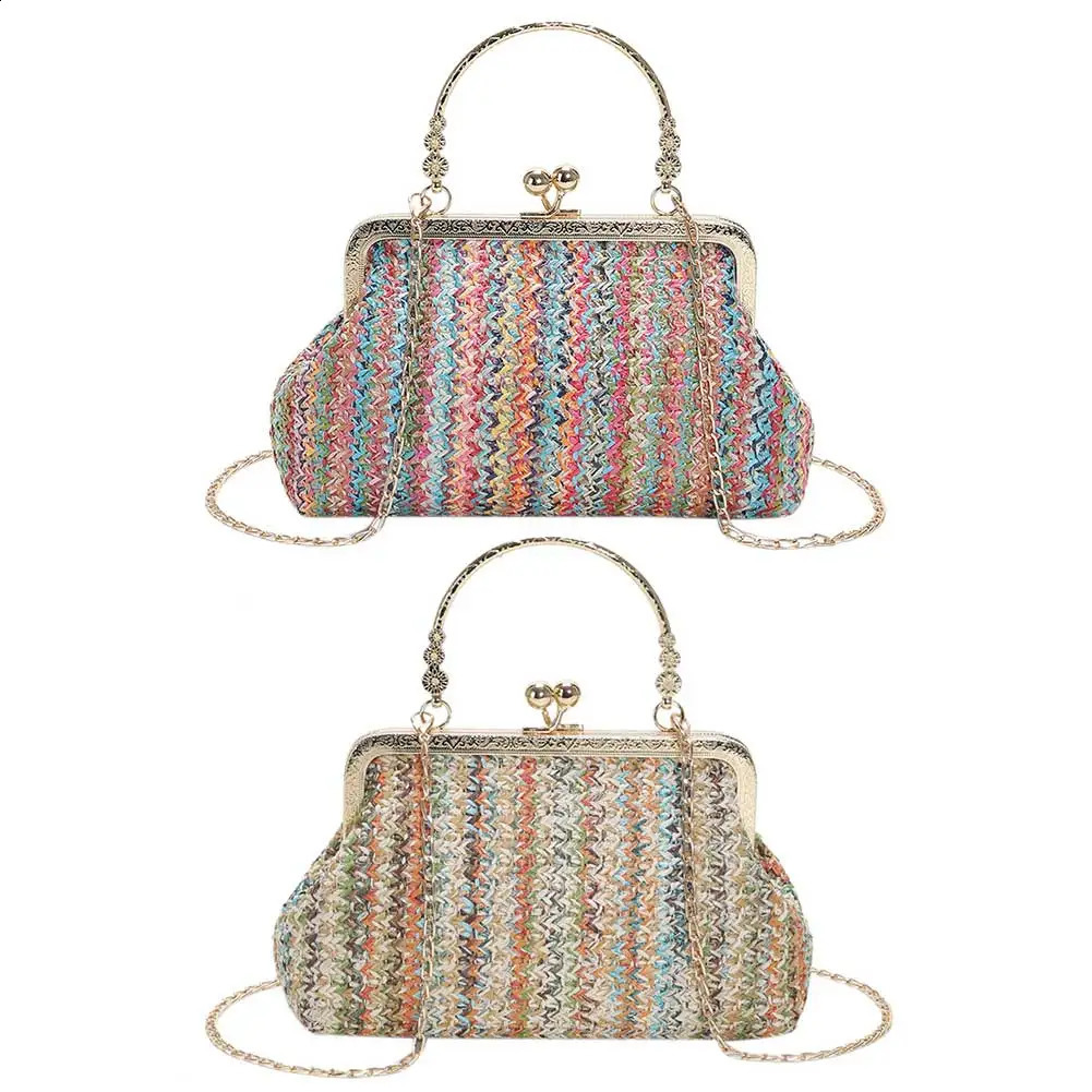 Women Fashion Crossbody Bag Colourful Evening Clutch Straw High-quality Large Bag Casual Hasp for Summer Beach Vacation 240813
