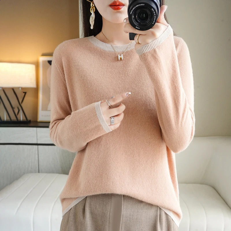 Cashmere Women Round Collar Wool Jumpers Tops Sweater Autumn Winter Thickening Warm Long Sleeve Knitted Pullovers Ladies Top 240731