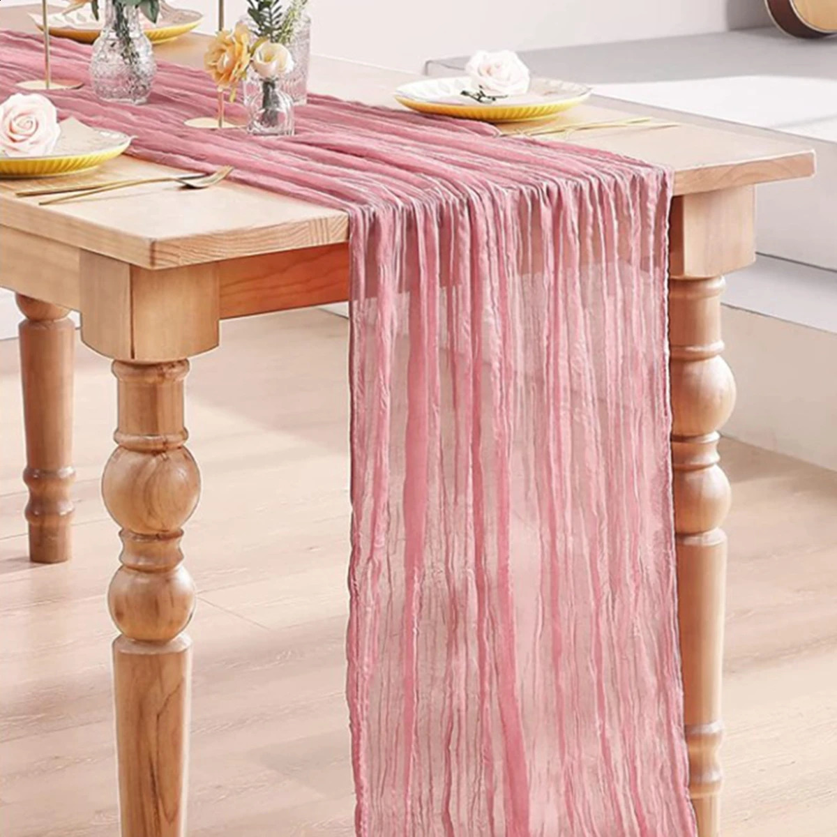 Semi-Sheer Gauze Table Runner Burlap Cheesecloth Setting Dining Rustic Country Wedding Birthday Decor Vintage Retro Table Linens 240731