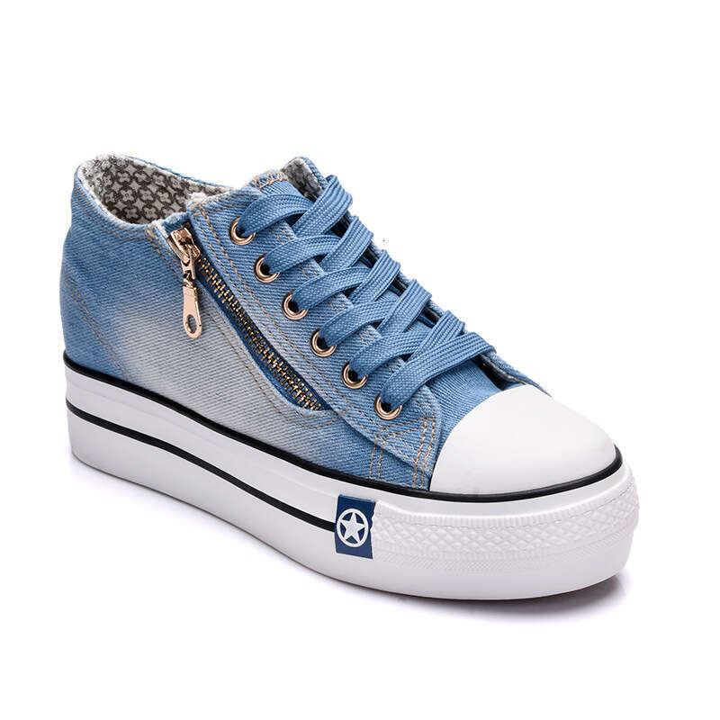 2024 6cm Elevator Women Thick Soled Denim Canvas Shoes Casual Board Shoes