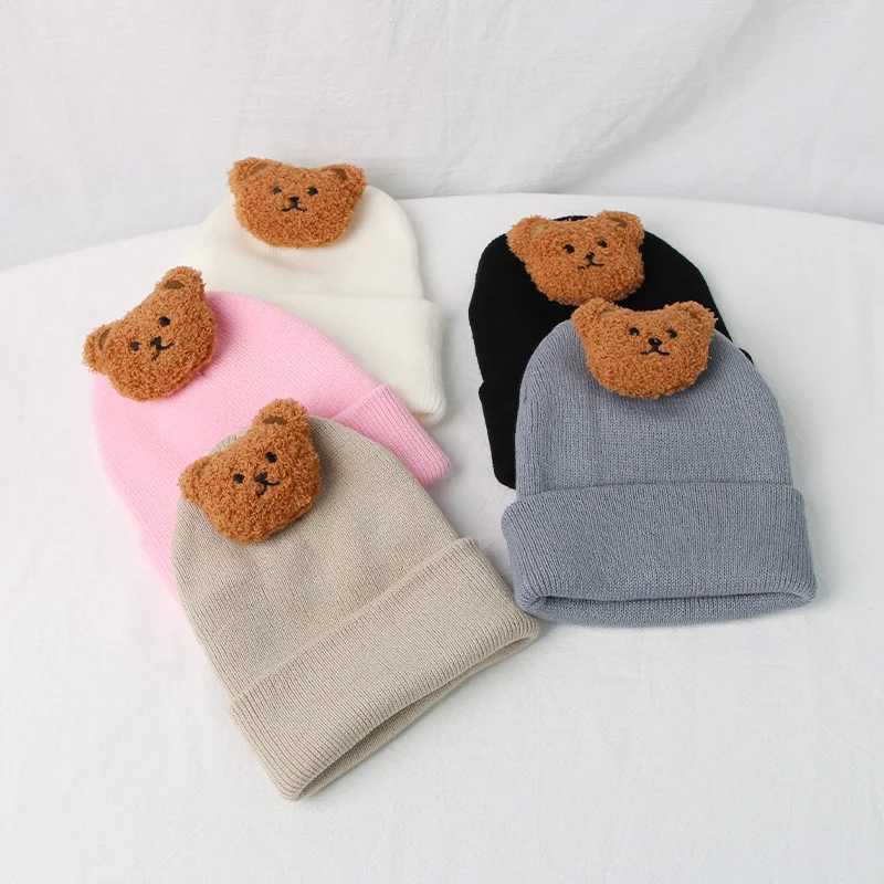 Korean Baby Autumn Cute Bear Knitted Warm Newborn Hat Baby Beanie Solid Color Baby Girl Boy Soft Crochet Hat W241213
