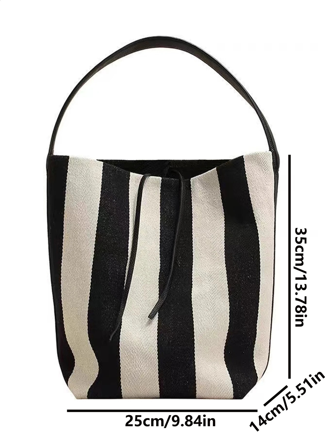 2024 Stripe Wide Shoulder Canvas Single Bucket Bag for Women Large Capacity Casual and Simple Commuting y240823