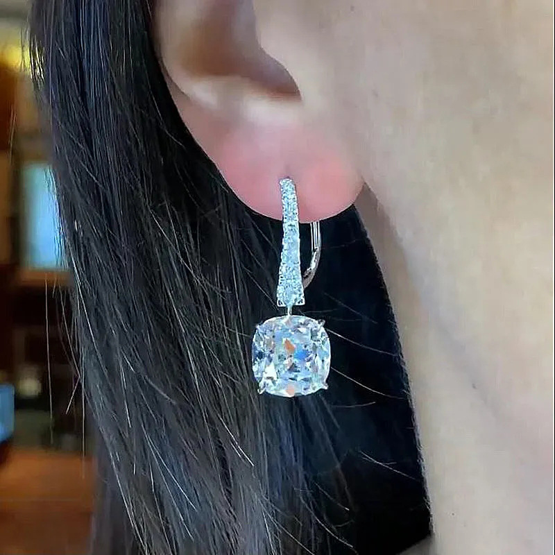 2024 Women's Fashion Dangle Earrings Elegant Luxury Jewelry 925 Sterling Silver Cushion Shape 5A Cubic Zircon CZ Diamond Party Niche OL Women Dro