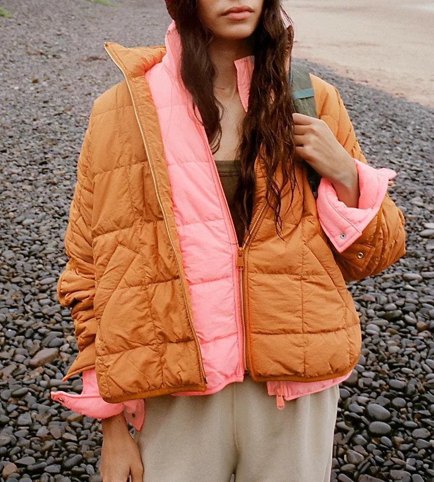 Womens Jackets Autumn Winter Stand Collar Quilted Jacket Loose Casual Women Short Padded Solid Color Coats Vintage High Warm 231218