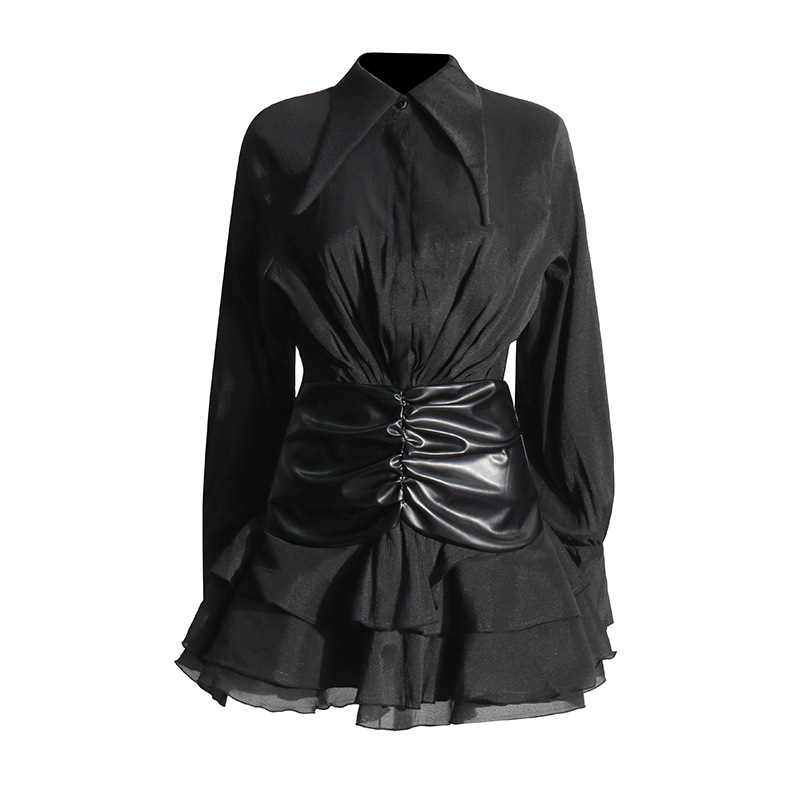 727 XL 2024 Milan Runway Dress Spring Autumn Long Sleeve Black Brand Same Style Womens Dress Fashion High Qualit
