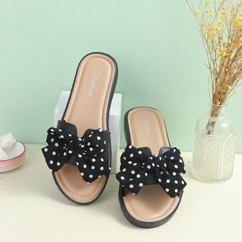 Women Slippers Female Summer New Wave Dot Bow Knot Flip Flops Ladies Indoor and Outdoor Wear Beach Fiable Sandals x6kE#