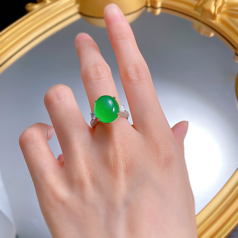 Sparkg Green Jade Wedding Ring - Real Sterg Sier, Jewelry