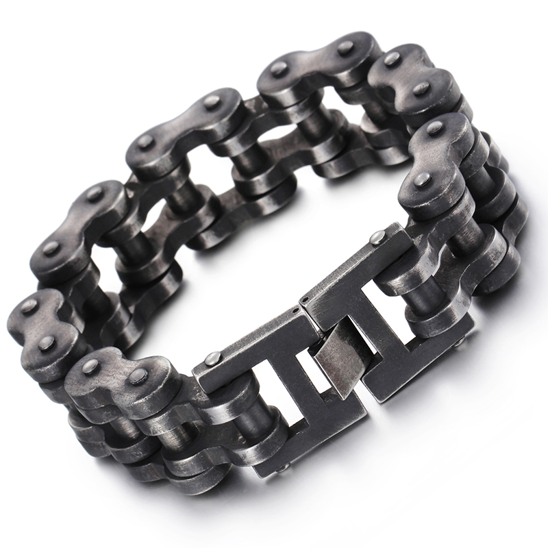 22mm Hip Hop Cool Men Bicycle Link Chain Bracelet Stainless Steel Classic Belt Buckle Bangle