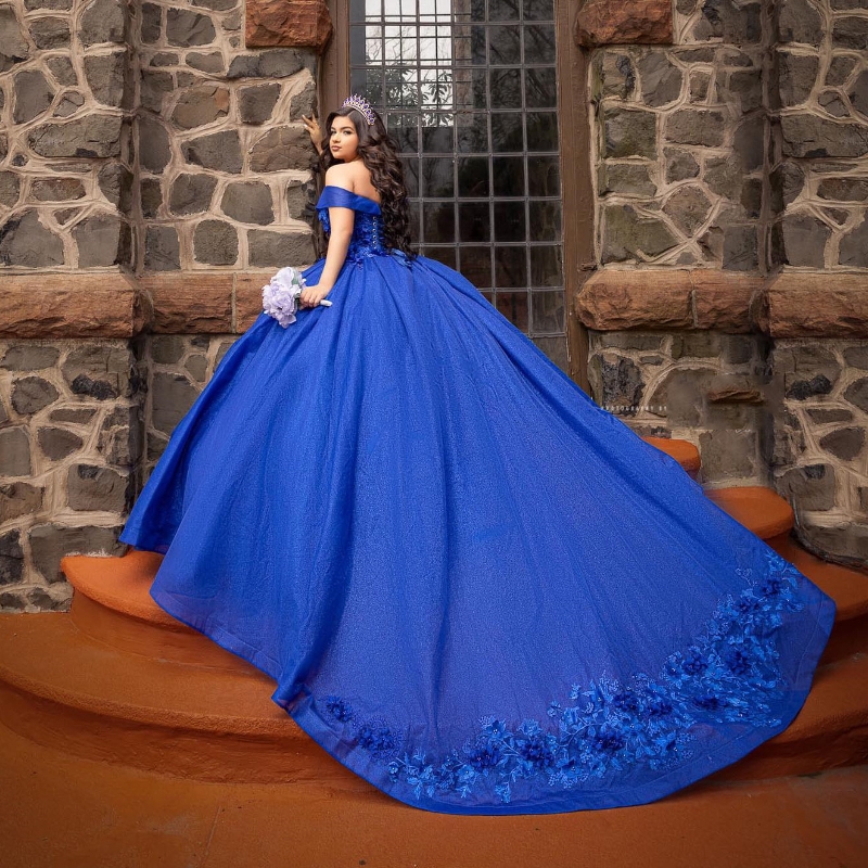 Royal Blue Quinceanera For Sweet Girl Sequined Beaded Handmade wers Graduatin Party Prom Dress vestidos de 15 anos