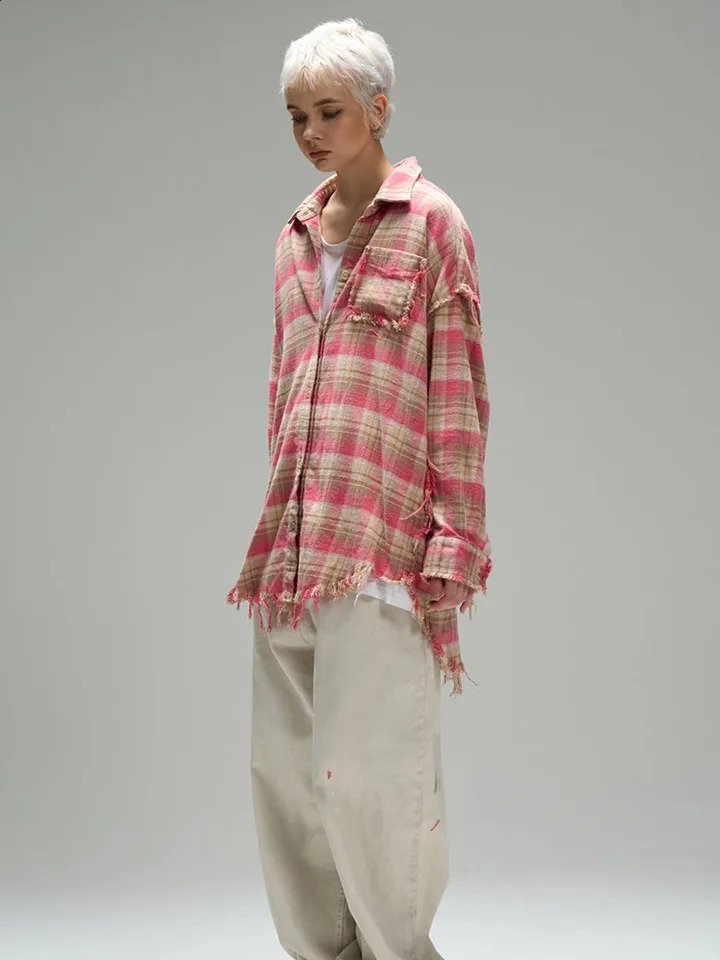 Unisex Plaid Casual Shirts Blouse Streetwear Loose Y2K Female Basic Shirts Spring Long-Sleeve Oversized Top