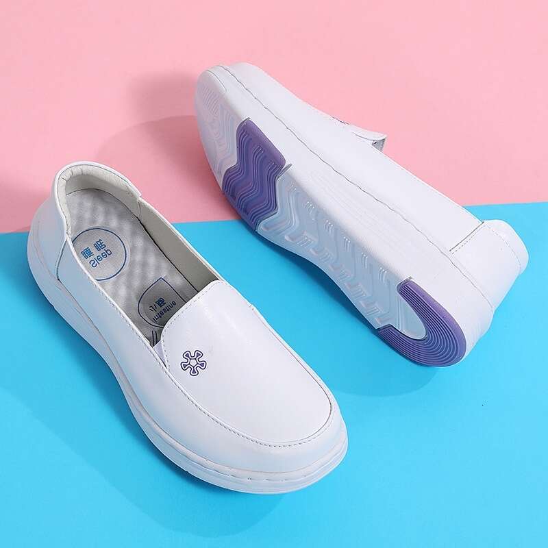 S Leather Ddmysports Nurse Hospital Work Women White Shoes Anti Slip And Breathable Thick Leather Soft Soled Flat Outdoor Shoes hoes lip oft oled hoes