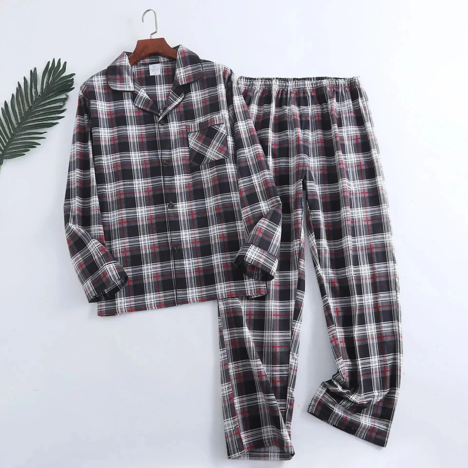 Plaid Multi Colors Warm Cotton Flannel Long-sleeved Trousers Pajamas for Men Autumn and Winter Homewear Sleepwear Sets 240819