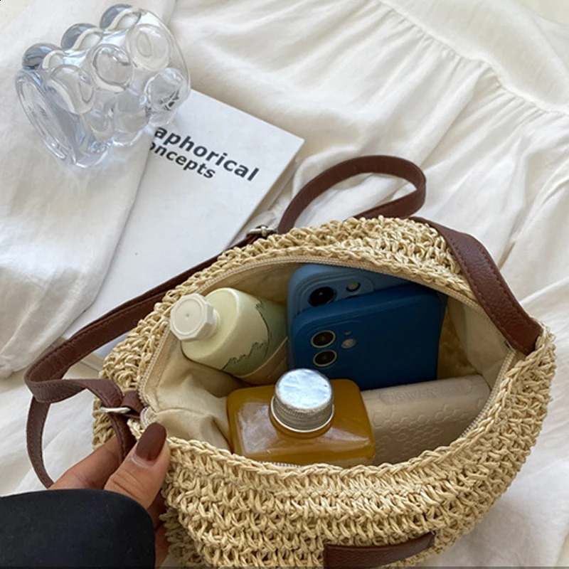 Ladies Fashion Summer Straw Crossbody Bag Women Beach Holiday Shopping Woven Shoulder Handbag Messenger Purses For Bags 240823