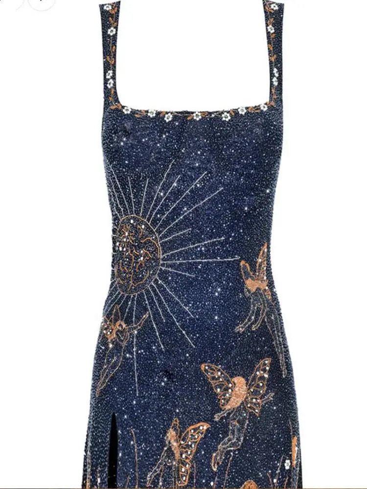 Fashionable Square Collar Printed Ultrathin Mini Dress For Womens Fashion Split Style Sleeveless Shoulder Strap Summer High Street In Vestidas 24