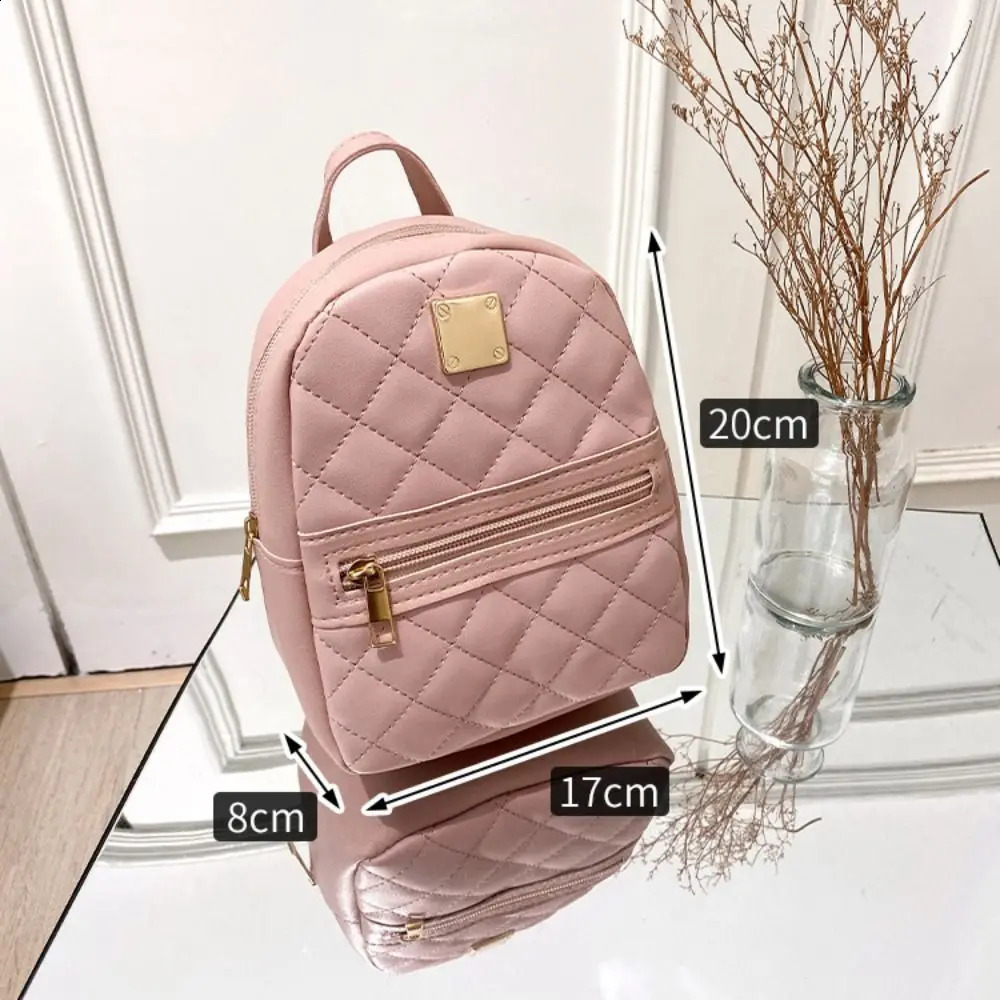 Mini Lingge Embroidered Small Backpack Fashion Solid Color Zipper Womens Shoulder Bag Large Capacity PU Leather Travel Rucksack 240829