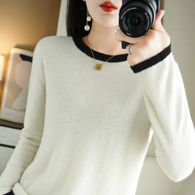 Cashmere Women Round Collar Wool Jumpers Tops Sweater Autumn Winter Thickening Warm Long Sleeve Knitted Pullovers Ladies Top 240731