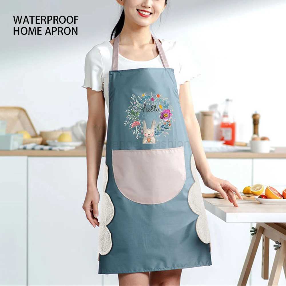 Waterproof Oil-proof Apron Womens Hand Wipe Household Kitchen Wreath Rabbit Waist WholesaleXJ240731