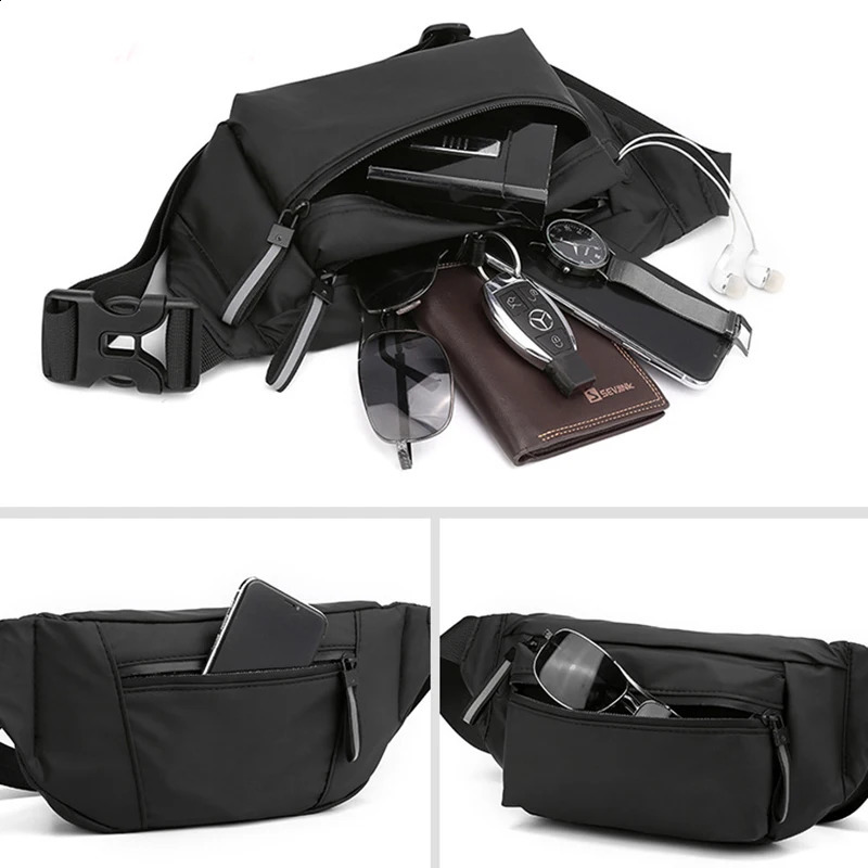 Men Black Waterproof Outdoor Waist Bag Casual Travel Sports Chest Fanny Pack Fashion Crossbody Nylon Bum Pouch 240730 - view 5