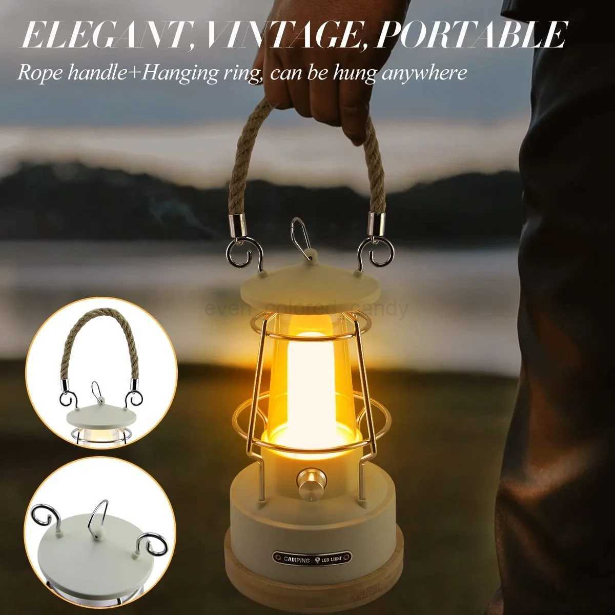 VN Retro Handle Camping Lantern Rechargeable Dimmable LED Vintage Lanterns Battery Powered Waterproof LED Retro Camping LightsB240731