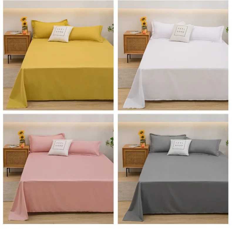 Solid Color Washed Cotton Bed Sheets Two Pillowcases and A Sheet Three-piece Set Single Item Simple Student Dormitory Single Y240730