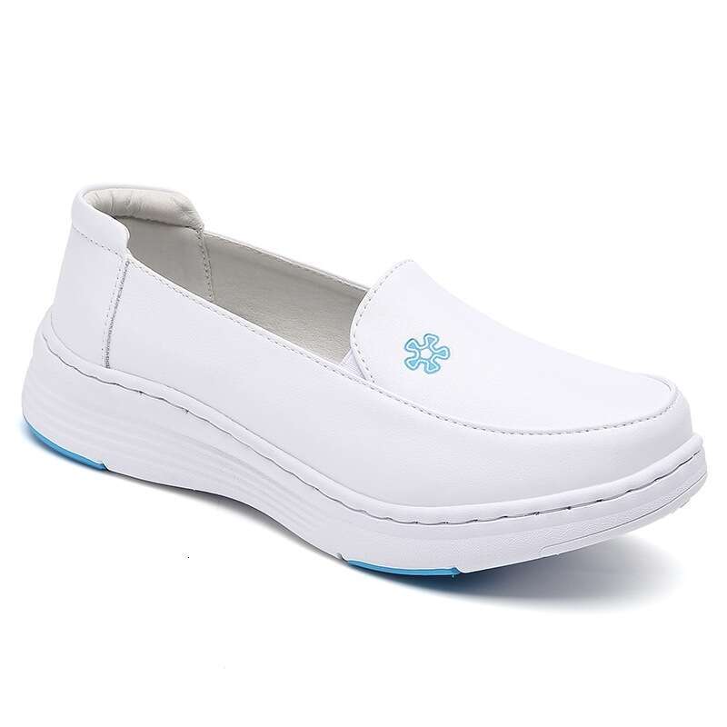 S Leather Ddmysports Nurse Hospital Work Women White Shoes Anti Slip And Breathable Thick Leather Soft Soled Flat Outdoor Shoes hoes lip oft oled hoes