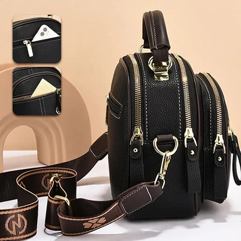Classic Multifunctional Compartments Adjustable Wide Shoulder Strap PU Leather Crossbody Bag 240731