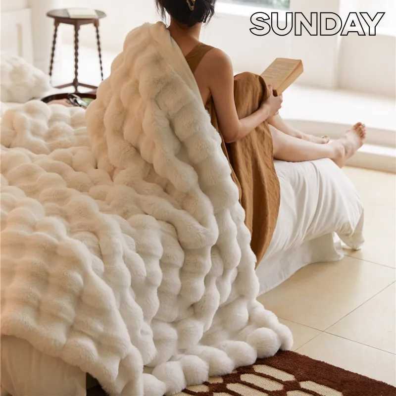 Faux Fur Blanket for Winter Warm High-end Fluffy Bubble Shaped Throw Blankets for Beds Luxury Super Comfortable Sofa Pillow Case Y240730