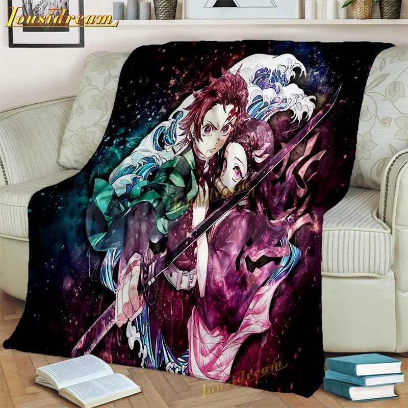 Demon Slayer Throw Blanket Cartoon Flannel Fleece Blanket Anime Blankets Boys for Couch Sofa Bedroom Kidsroom Livingroom Y240730