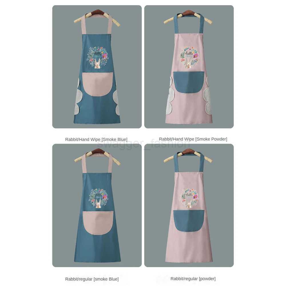 Waterproof Oil-proof Apron Womens Hand Wipe Household Kitchen Wreath Rabbit Waist WholesaleXJ240731