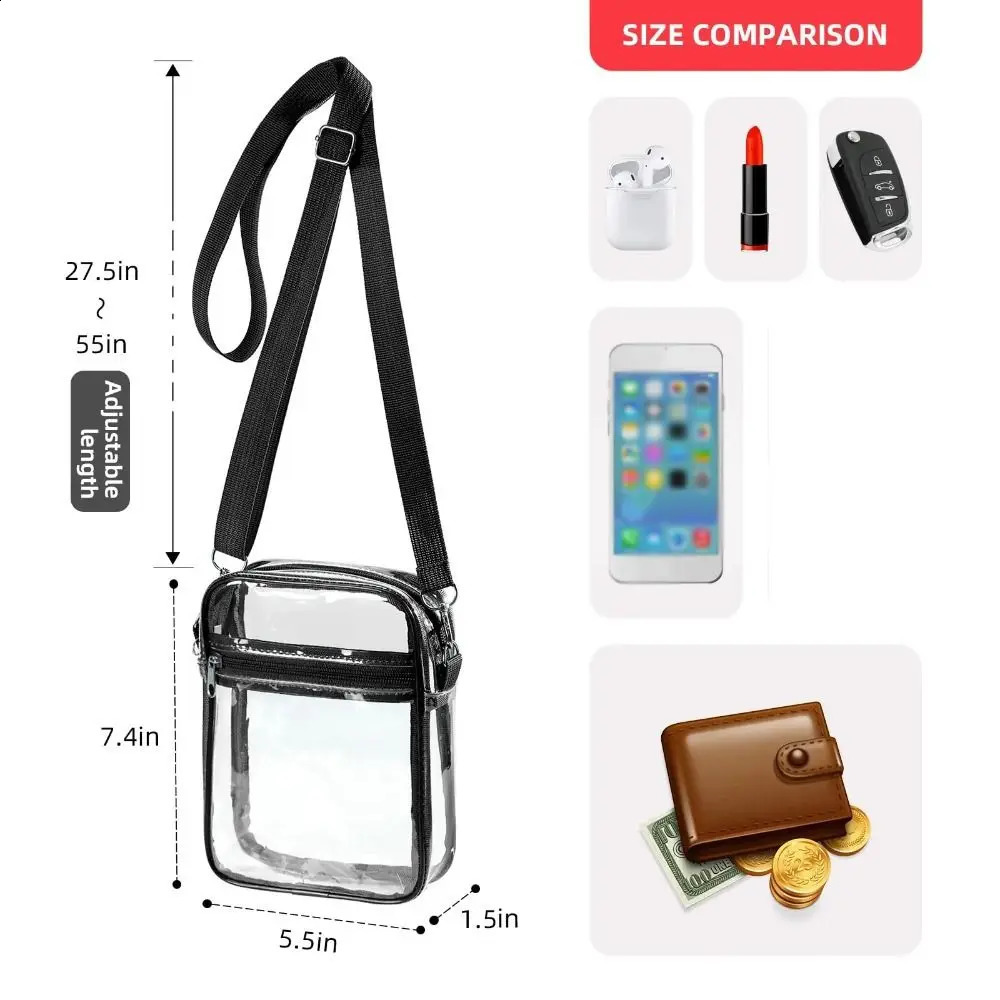 Womens Transparent Shoulder Bag Stadium Approved PVC Concert Wallet Simple Cross Body with Front Pocket Casual Handbag 240731Zl