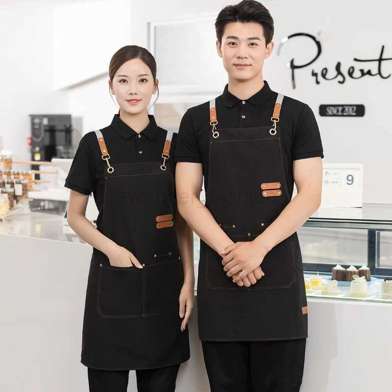 Waterproof Kitchen Apron For Women/Men With Pockets Work Mandil Cleaning Pinafore Restaurant Shop Waiter Work UniformXJ240731