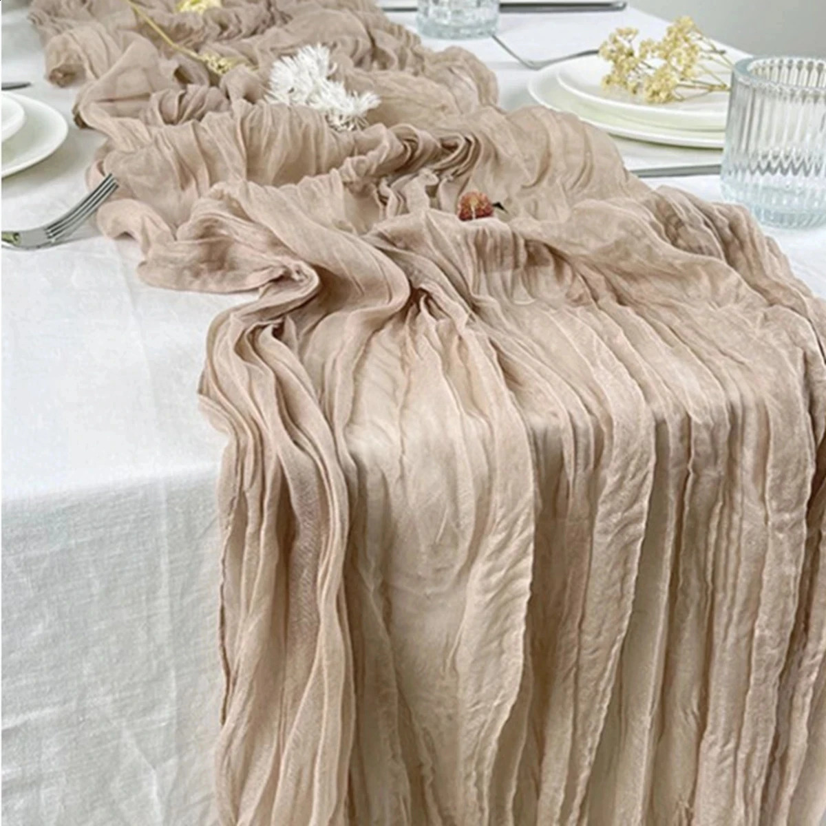 Semi-Sheer Gauze Table Runner Burlap Cheesecloth Setting Dining Rustic Country Wedding Birthday Decor Vintage Retro Table Linens 240731