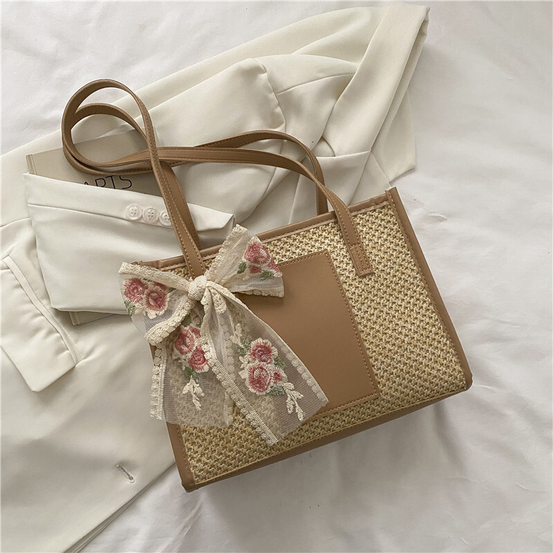 Handheld Women's Summer Fashionable Shoulder Casual Contrasting Grass Woven Large Capacity tote bag H731#14 ddmy ad3c