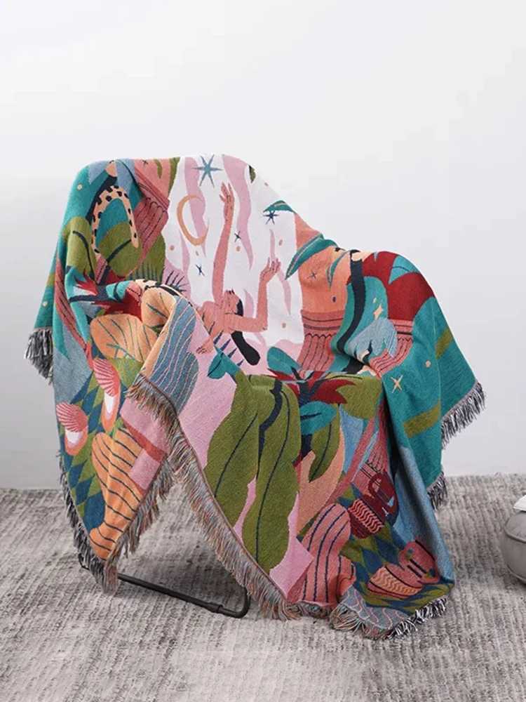 Nordic Throw Blanket Multifunction Forest Dancer Travel Decoration Slipcover Cobertor Leaves Hanging Tapestry Sofa Bed Sheet Y240730
