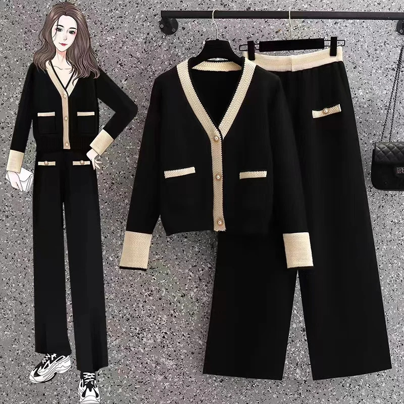 Women Knitting 2-pieces sweater Suit soft V-neck Single-Breasted cardiganPants lady winter sweater Set autumn Tracksuit cloth