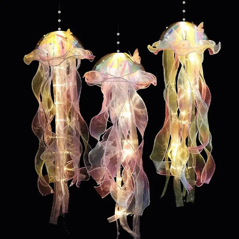 1PC Gradient Jellyfish Light Decoration LED Light Festival Pendant Courtyard Lighting Handmade Light Small Night Light 240730