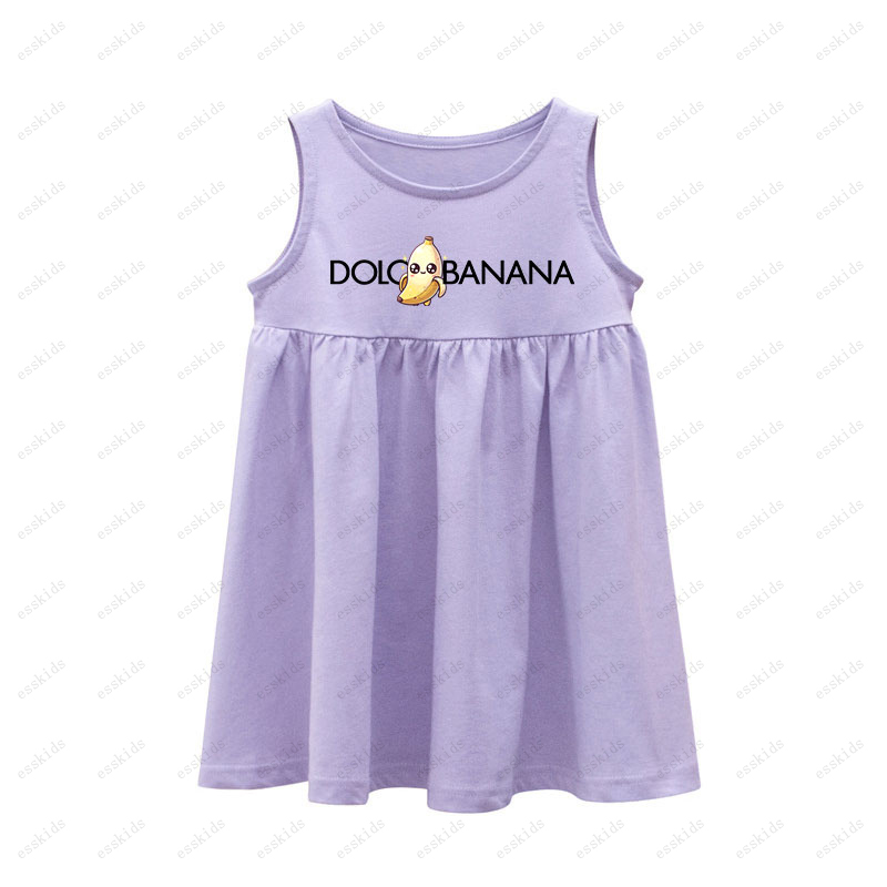 Girls Banana Printed Dresses Kids Designer Party Dress Child Summer Short Sleeve Dresses Teenagers Princess Long Skitrts Baby Pure Cotton CXD2407315F6