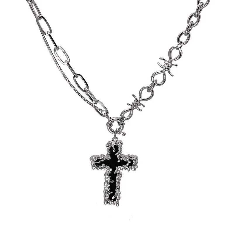 New Gothic Punk Black Cross Baed Thorns Pendant Chain Choker Necklace for Women Men Unisex Hip-Hop Jewelry Gifts Party Jewelry W250616