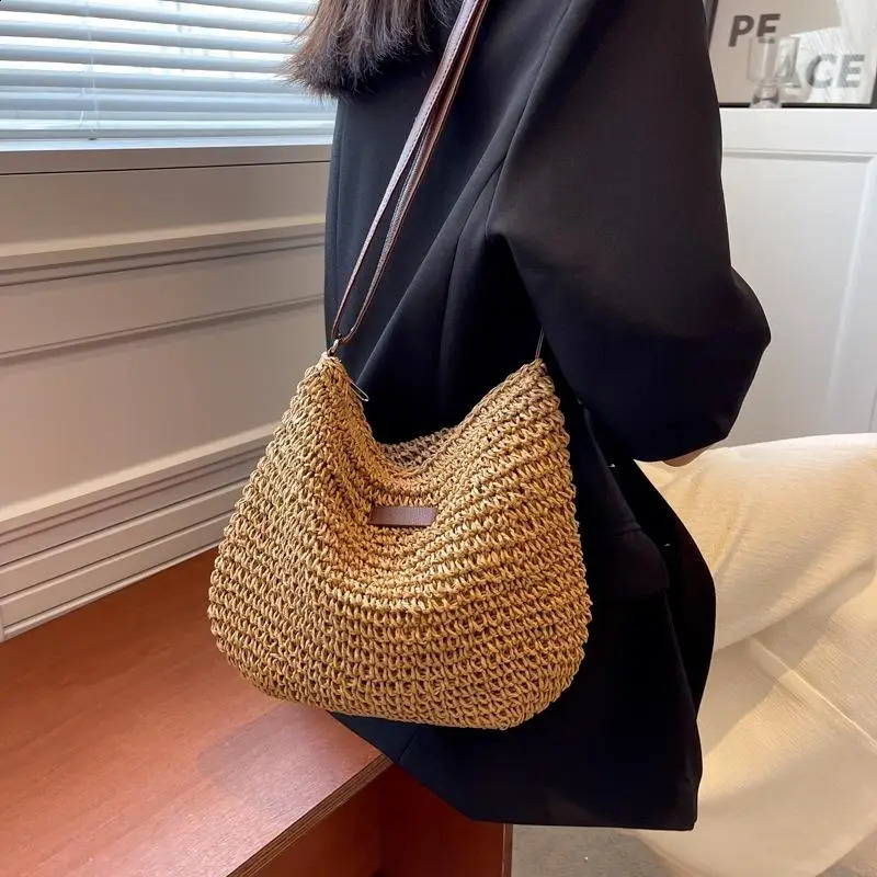 Ladies Fashion Summer Straw Crossbody Bag Women Beach Holiday Shopping Woven Shoulder Handbag Messenger Purses For Bags 240823