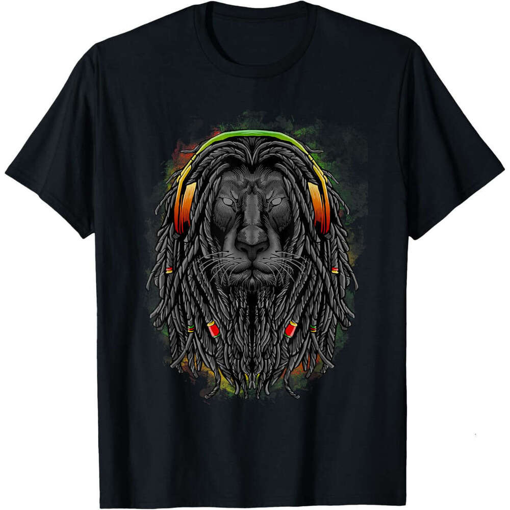T shirt Mens Lion Shirt With Rasta Dreads And Headphones Show Your Pride T-Shirt shirts tshirt graphic tee Casual tops summer clothes Short sleeve Fre