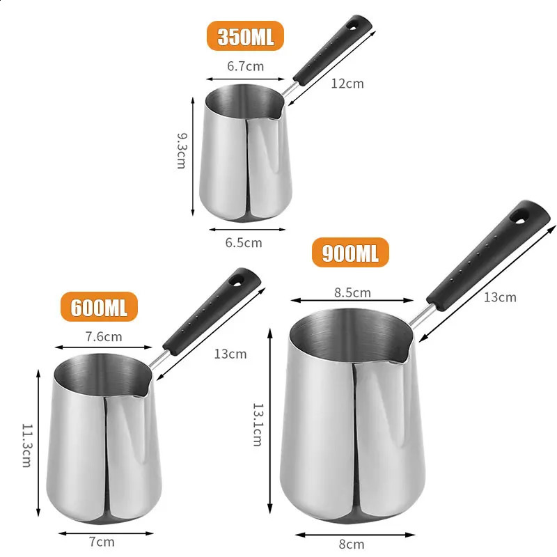 Long Handle Turkish Coffee Pot with Pouring Spout Stainless Steel Milk Butter Warmer Pot Stovetop Chocolate Melting Pan 240731