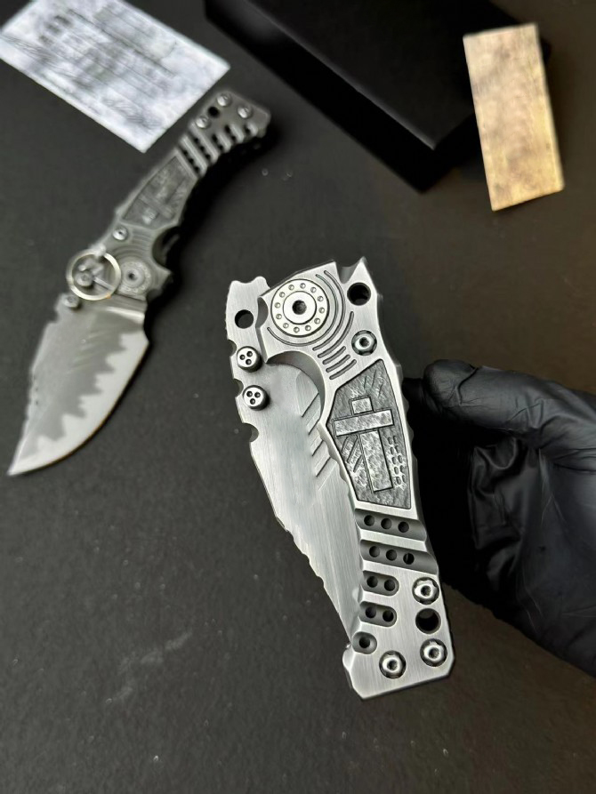 MBB T1 Survival Tactical Folder Knife Z-Wear Coating Stone Wash Drop Point Blade CNC TC4 Titanium Alloy Handle Ball Bearing EDC Pocket Knives with Pla