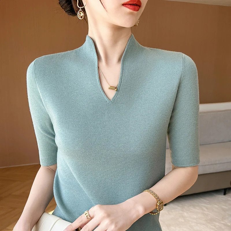Spring and summer short sleeved womens cashmere sweater knitted 240814