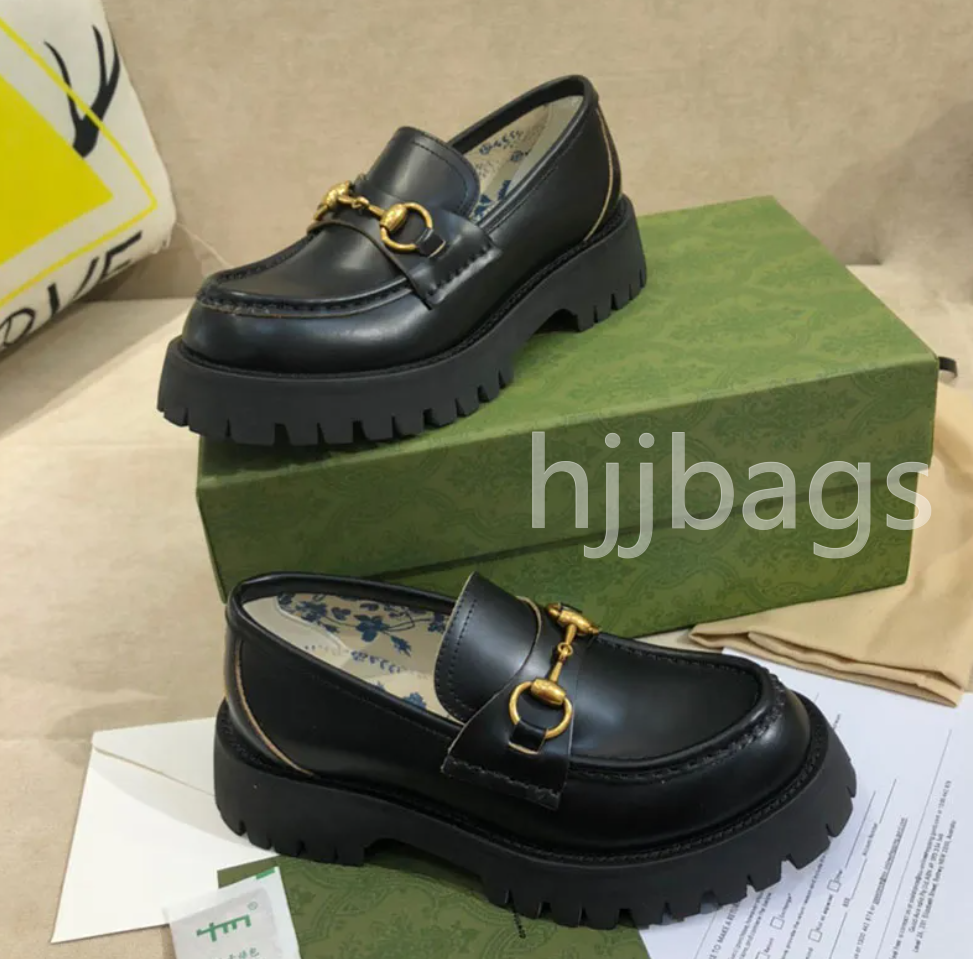 Women's Dress shoes Chunky heels 5CM Single shoe Embroidery leather fashion metal button luxury classic business loafers size 35-41