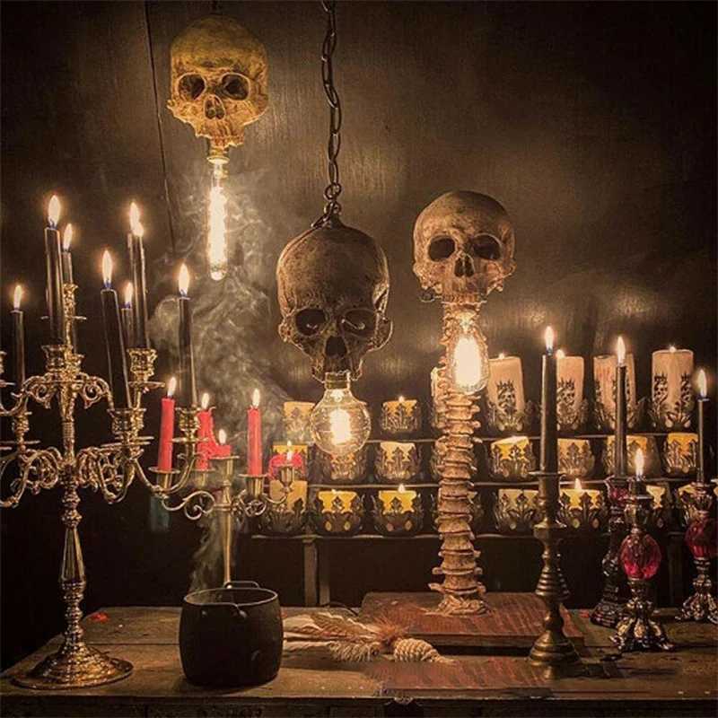 Horror Statue Halloween Skull Skeleton Lamp New Table Light Creative Party Ornament Prop Home Bedroom Decoration Scary Prop B240904
