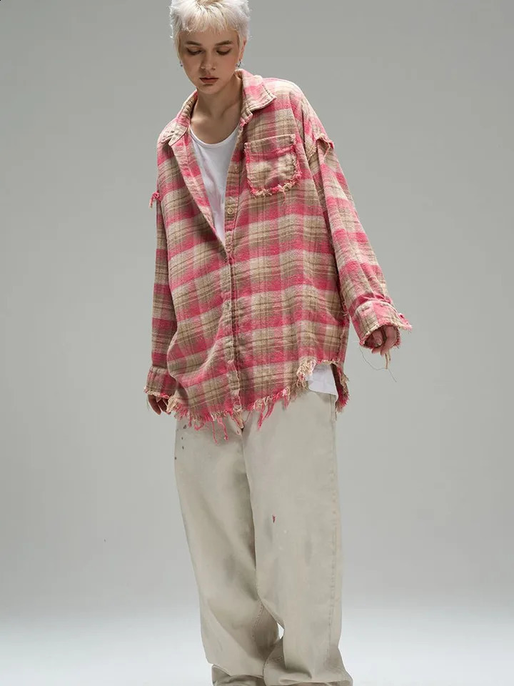Unisex Plaid Casual Shirts Blouse Streetwear Loose Y2K Female Basic Shirts Spring Long-Sleeve Oversized Top