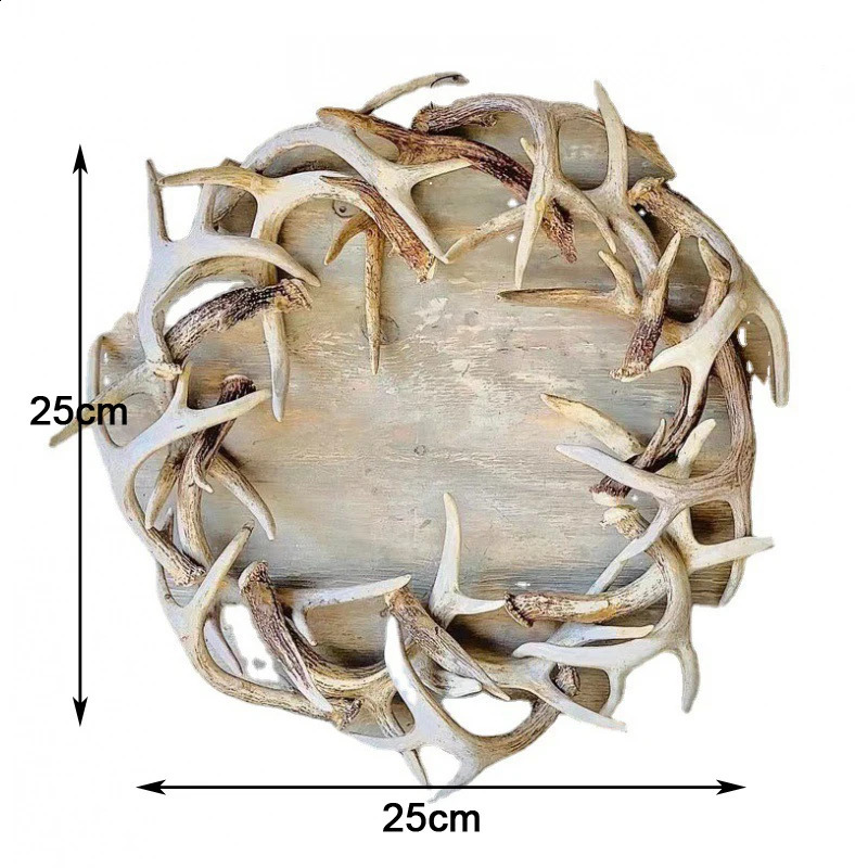 Christmas Rustic Farmhouse Antler Wreath Outside Home Decoration Accssories Wall Hanging Ornament Deer Horn Statue Garland 240731